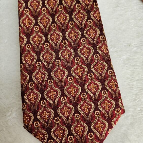 Metropolitan Museum Of Art Fleur-de-lis 100% Silk Mens Necktie Red Orange - Picture 2 of 6